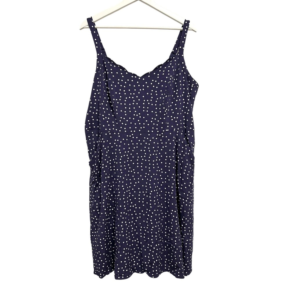 41Hawthorn Dress‎ Womens 1X Navy Blue Polka Dot Sweetheart Sundress Pockets